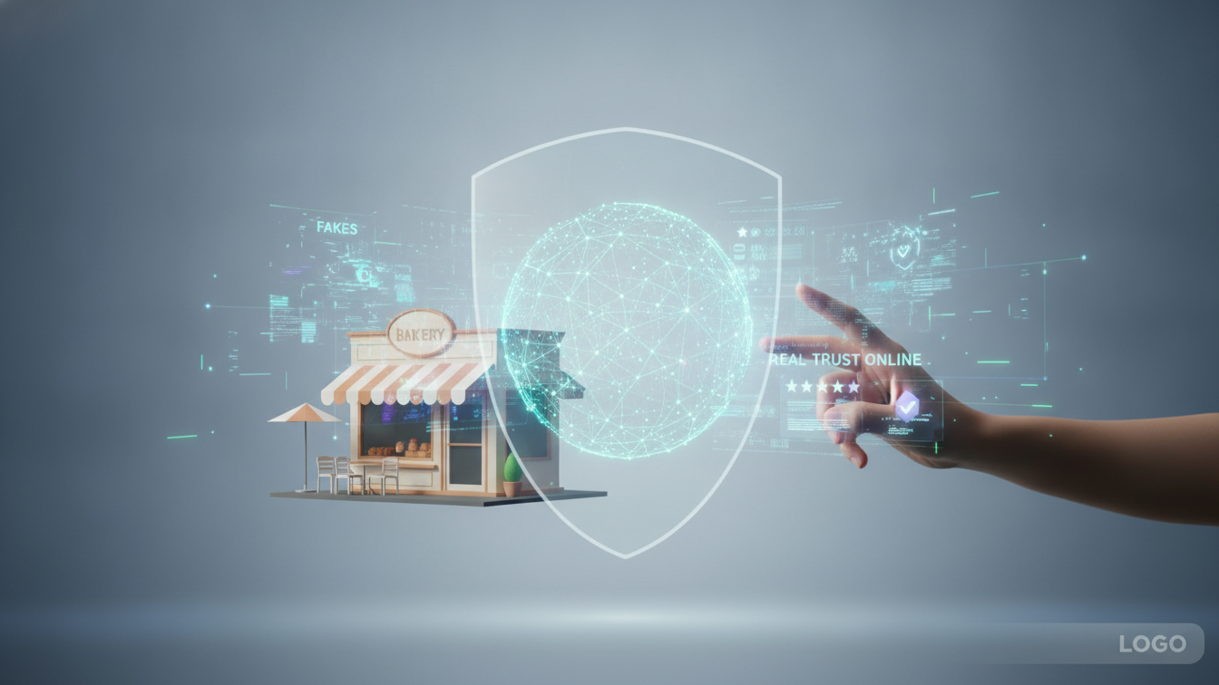 A person shaking hands with another, with digital elements overlaying, symbolizing trust in a digital world.