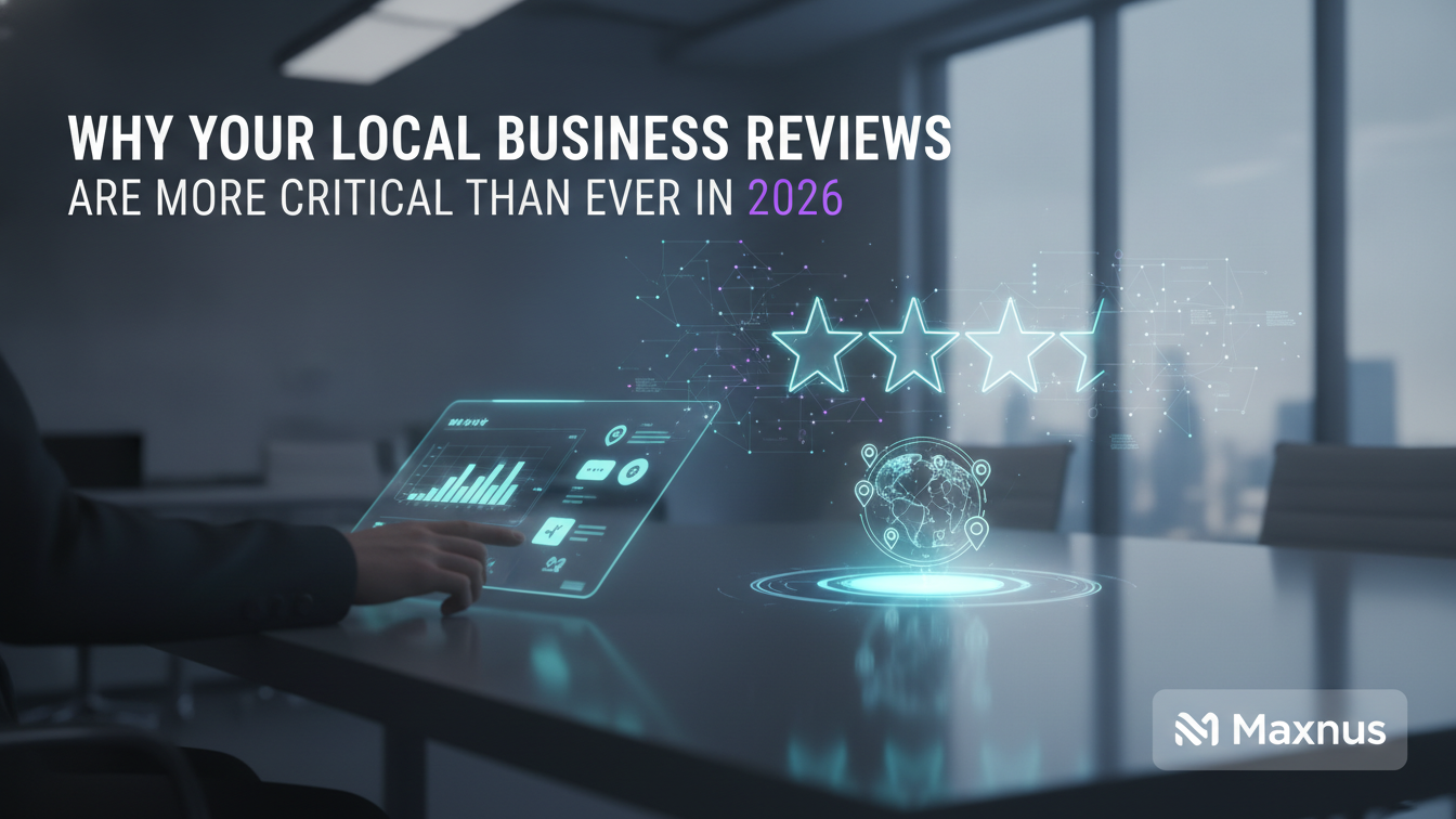 Magnifying glass over star ratings, symbolizing the importance of local business reviews in 2026