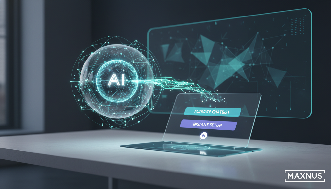 AI chatbot interface on a laptop screen, demonstrating ease of setup for a business